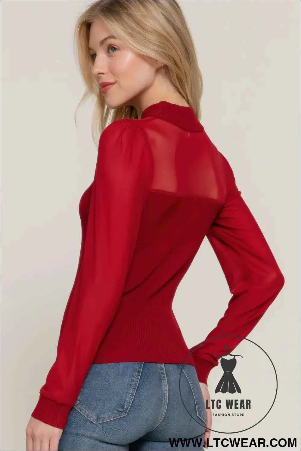 Long Slv Mesh Panel Detail Sweater Top