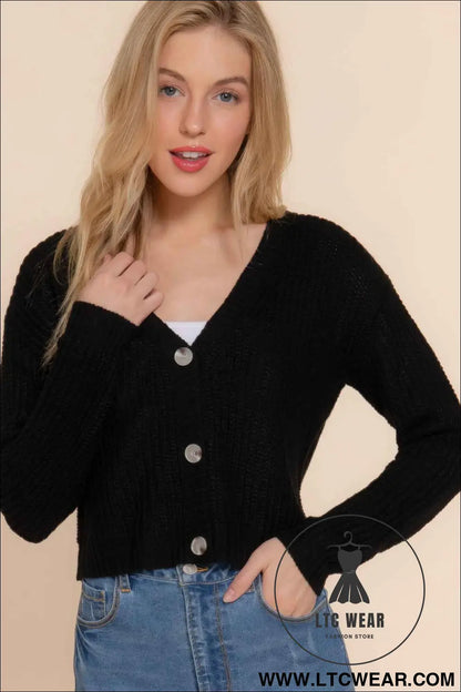 Long slv v-neck sweater cardigan