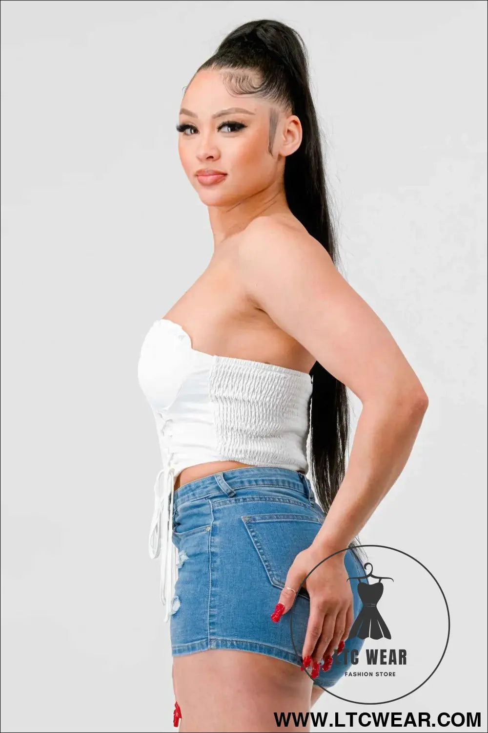 Luxe sweetheart ruffled drawstring lace bustier top