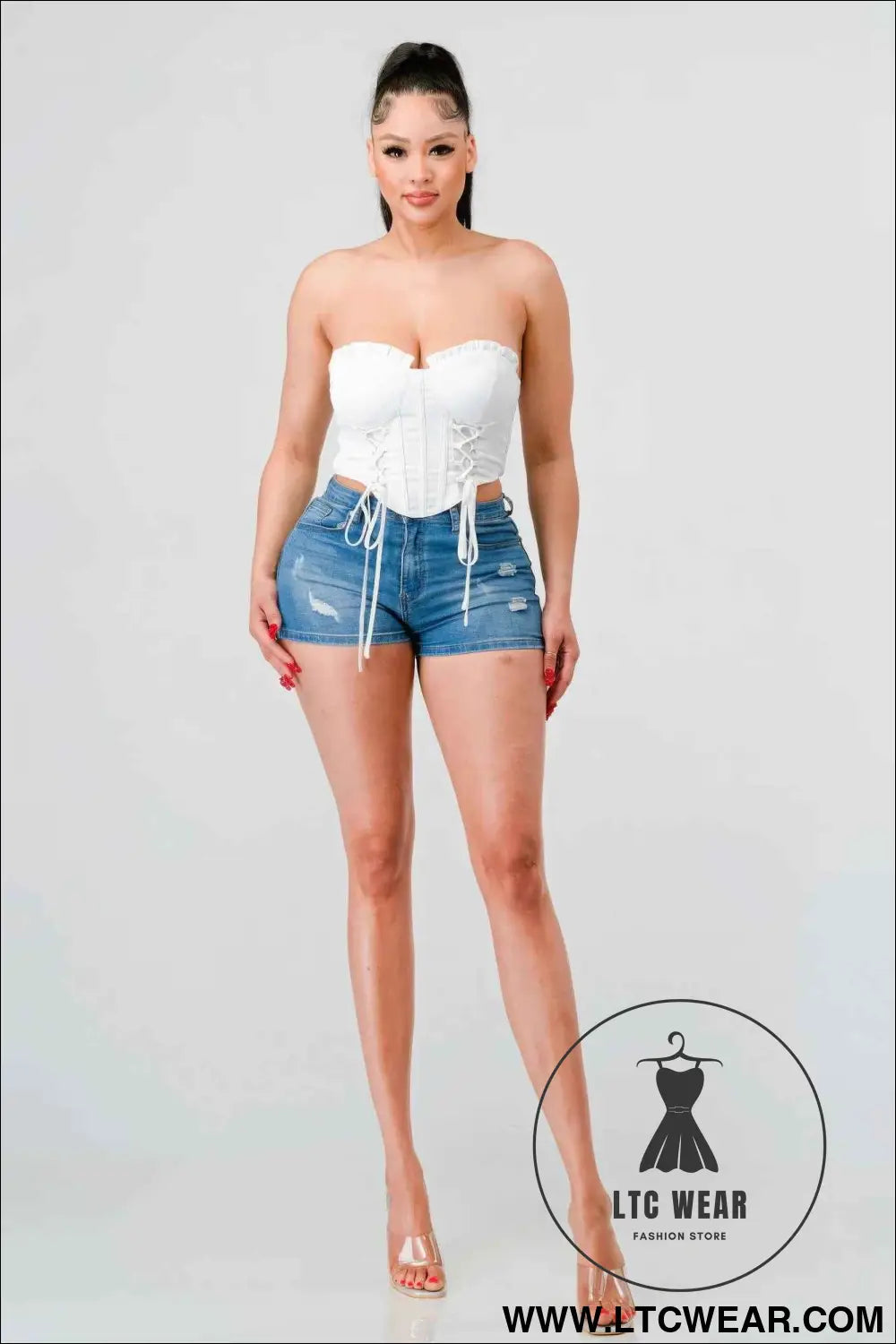 Luxe sweetheart ruffled drawstring lace bustier top