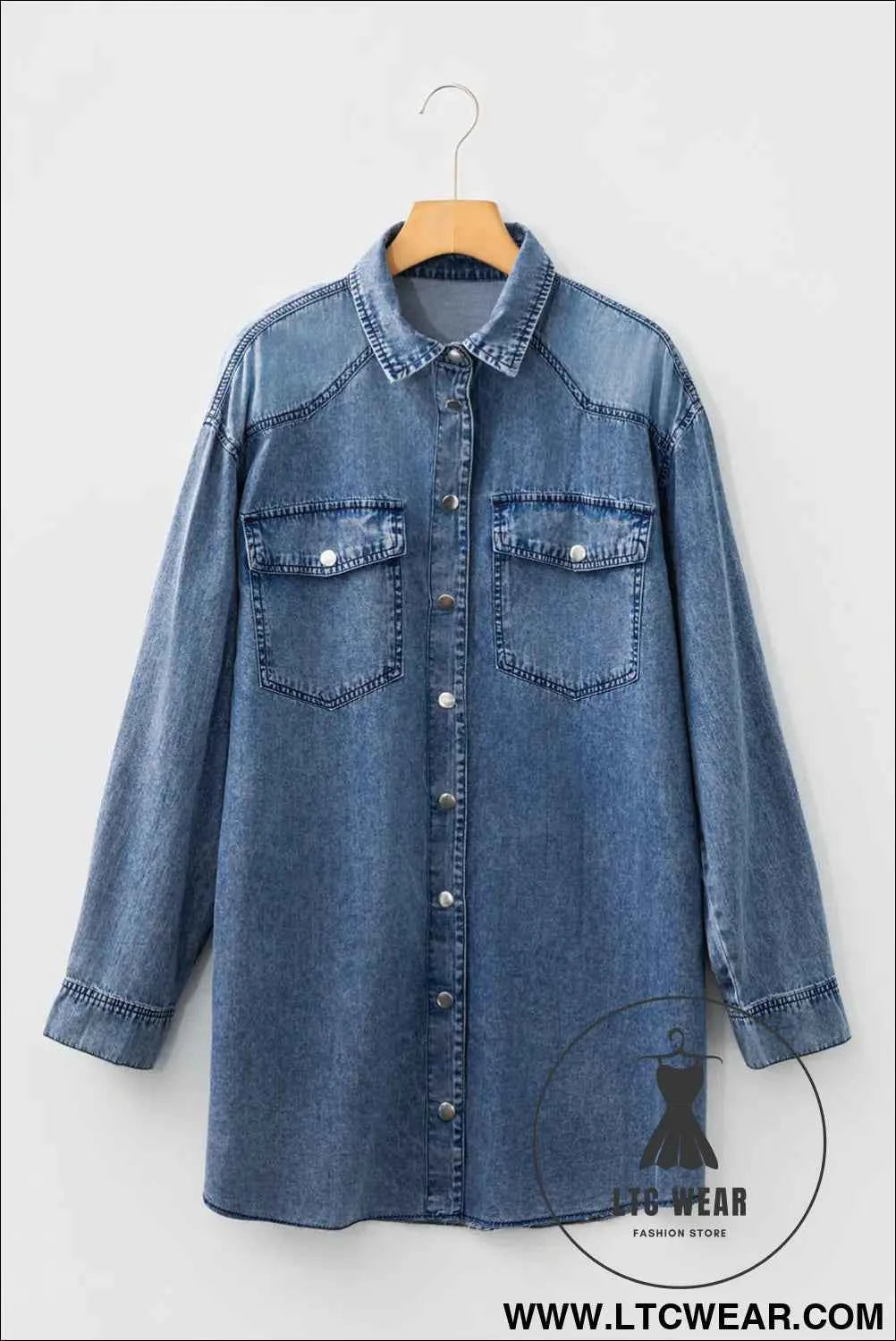 Black Denim Raw Hem Loose Shirt Dress