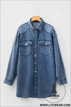 Black Denim Raw Hem Loose Shirt Dress