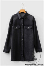 Black Denim Raw Hem Loose Shirt Dress