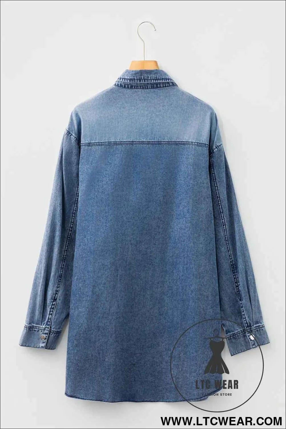 Black Denim Raw Hem Loose Shirt Dress