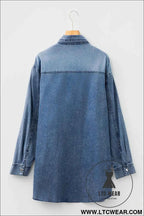 Black Denim Raw Hem Loose Shirt Dress