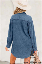 Black Denim Raw Hem Loose Shirt Dress