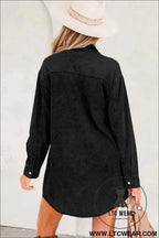 Black Denim Raw Hem Loose Shirt Dress