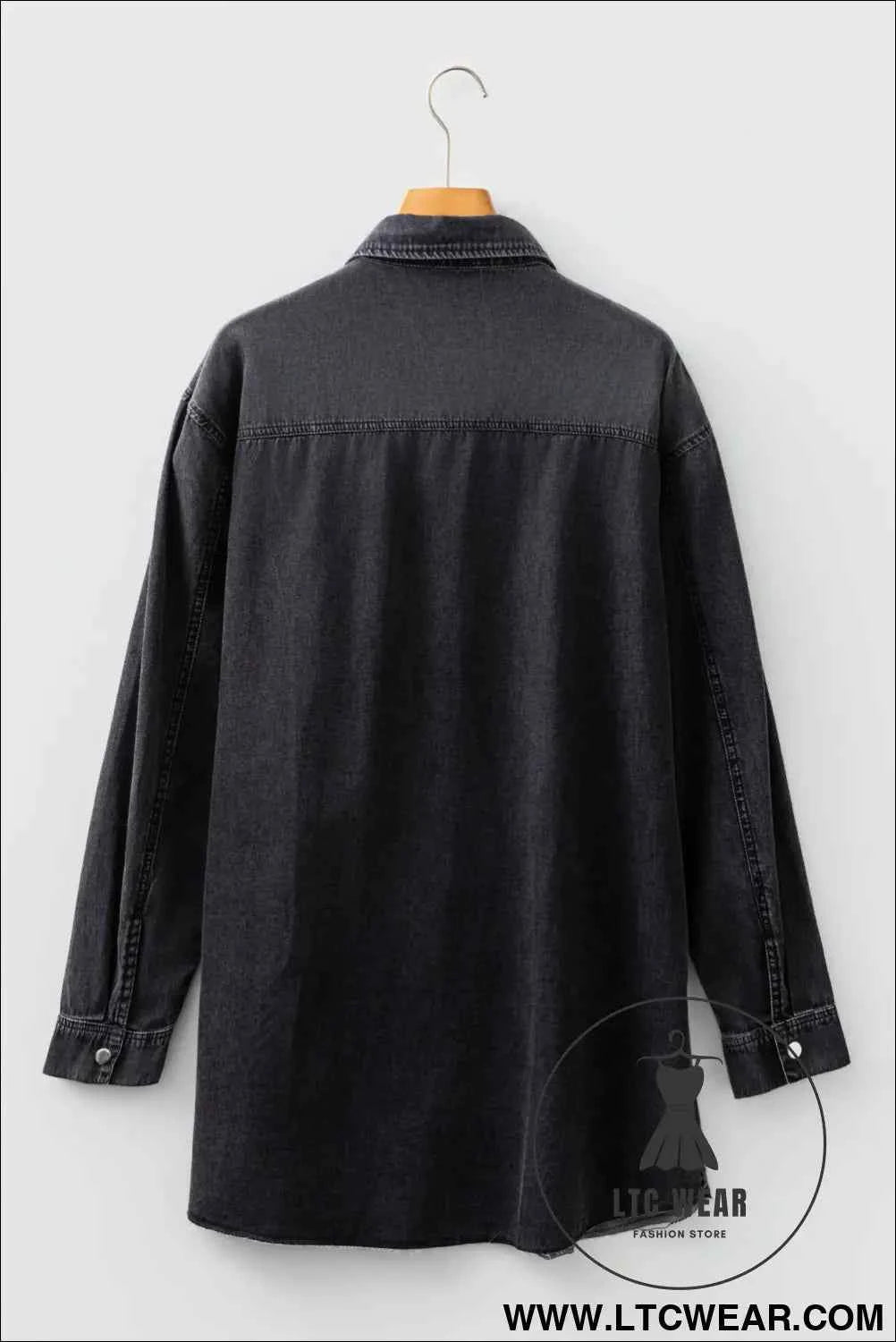 Black Denim Raw Hem Loose Shirt Dress
