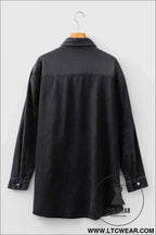 Black Denim Raw Hem Loose Shirt Dress