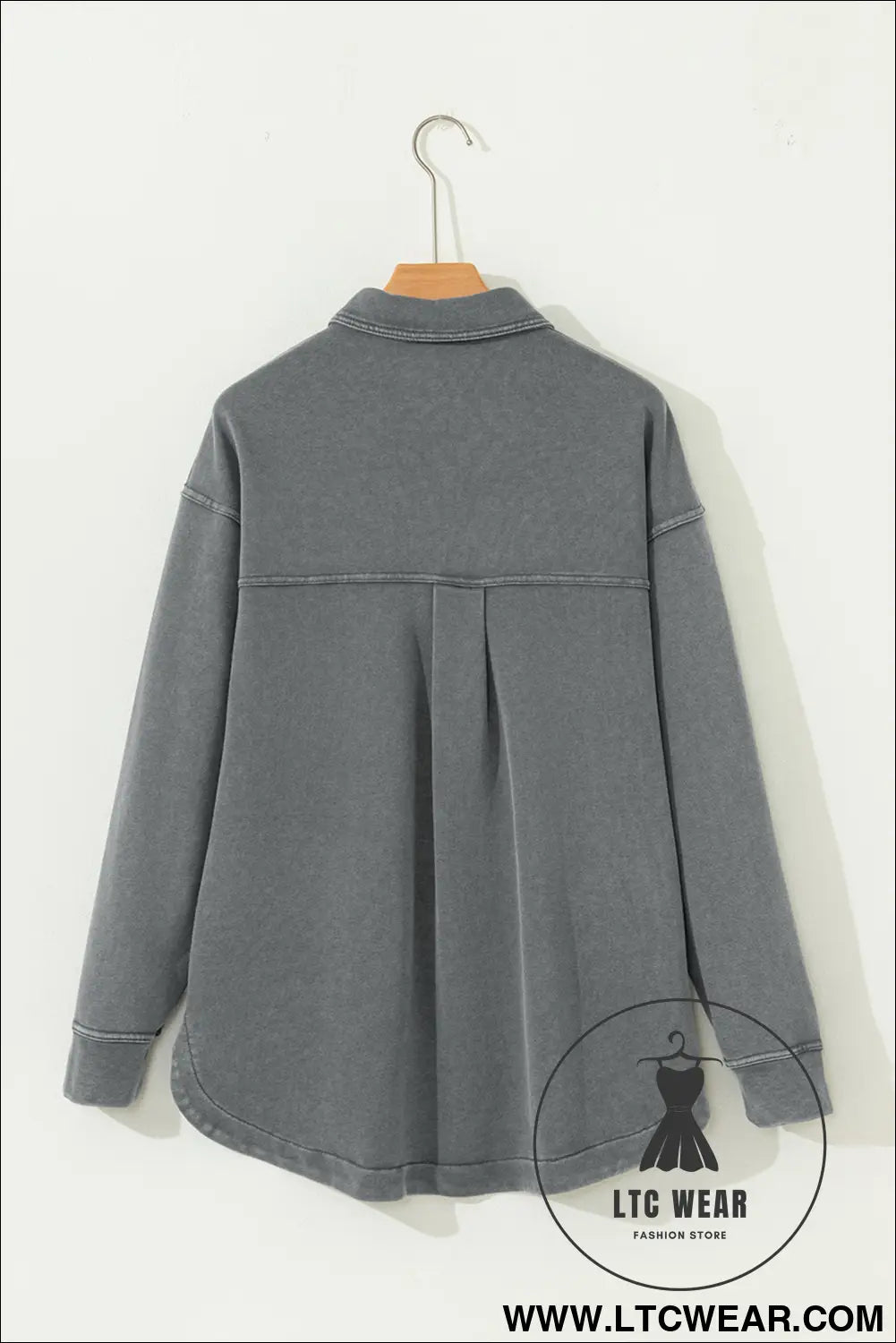 Medium grey mineral wash chest pockets drop shoulder shacket with side slit - jackets