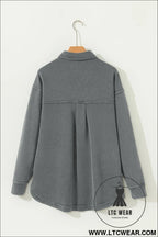 Medium grey mineral wash chest pockets drop shoulder shacket with side slit - jackets