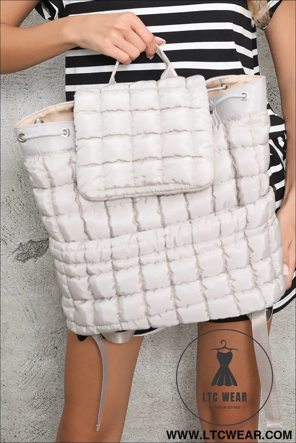 Medium grey solid flapped quilted puffer backpack - medium grey / one size / 100% polyester - backpacks