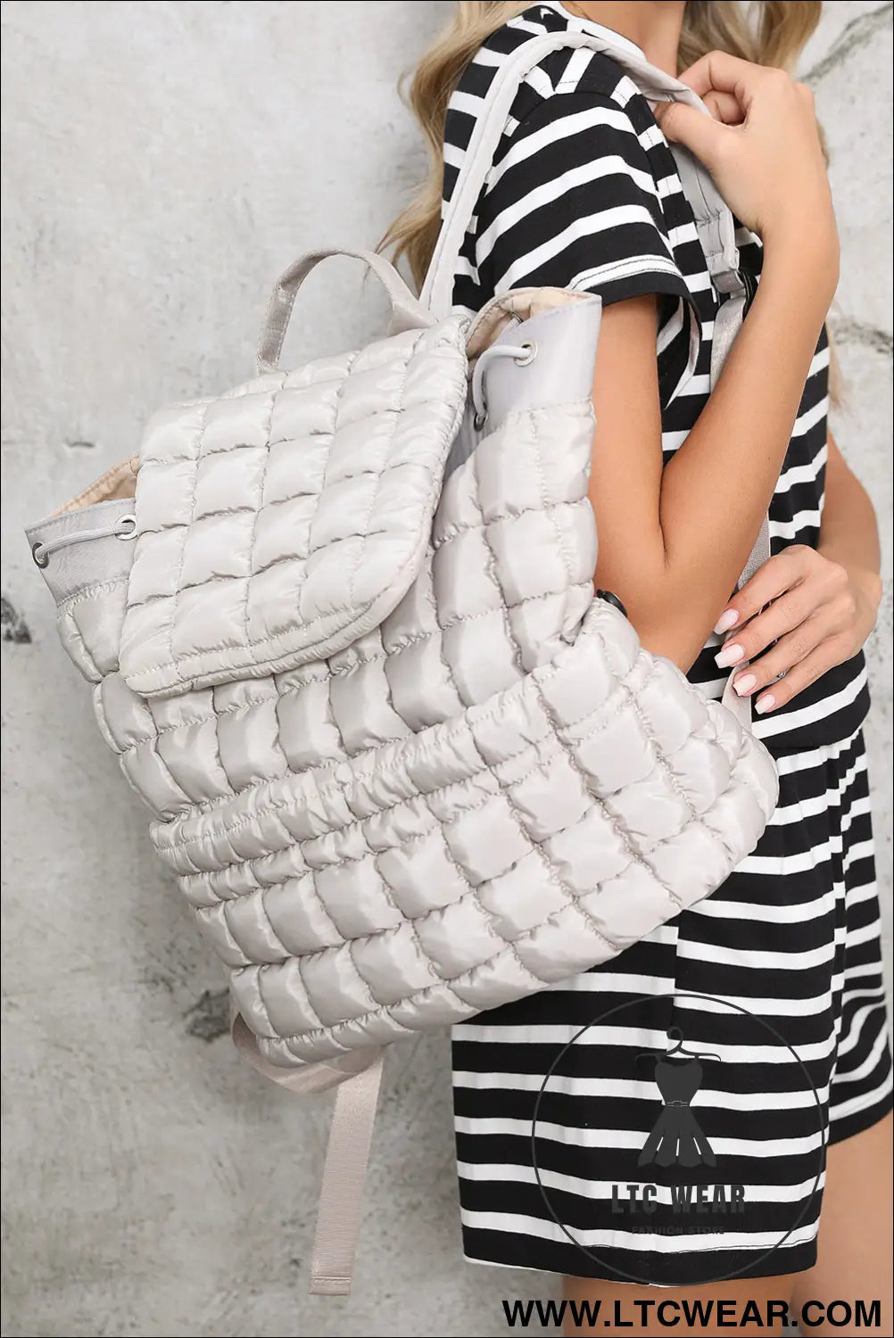 Medium grey solid flapped quilted puffer backpack - medium grey / one size / 100% polyester - backpacks