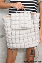 Medium grey solid flapped quilted puffer backpack - medium grey / one size / 100% polyester - backpacks