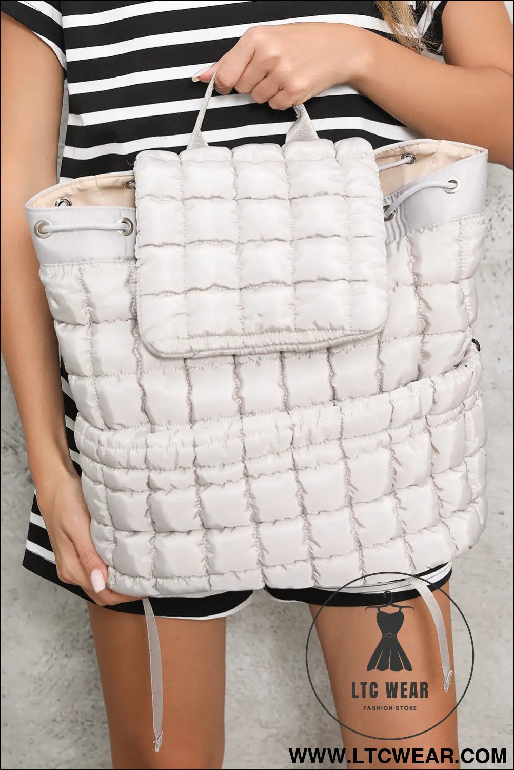 Medium grey solid flapped quilted puffer backpack - medium grey / one size / 100% polyester - backpacks