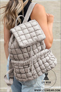 Medium grey solid flapped quilted puffer backpack - medium grey / one size / 100% polyester - backpacks