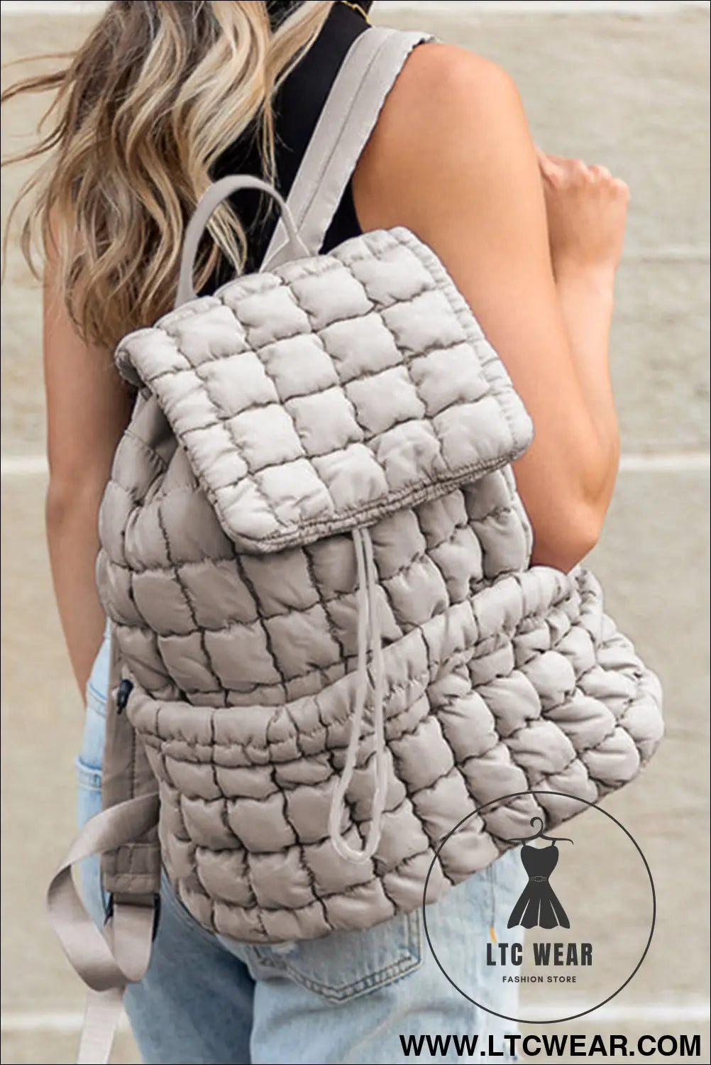 Medium grey solid flapped quilted puffer backpack - medium grey / one size / 100% polyester - backpacks