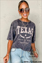 Medium grey texas steer head graphic mineral wash oversized t shirt - tops & tees