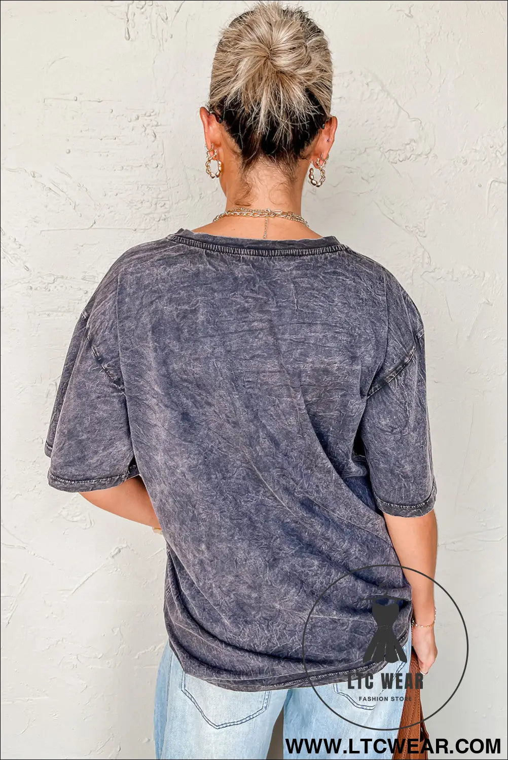 Medium grey texas steer head graphic mineral wash oversized t shirt - tops & tees