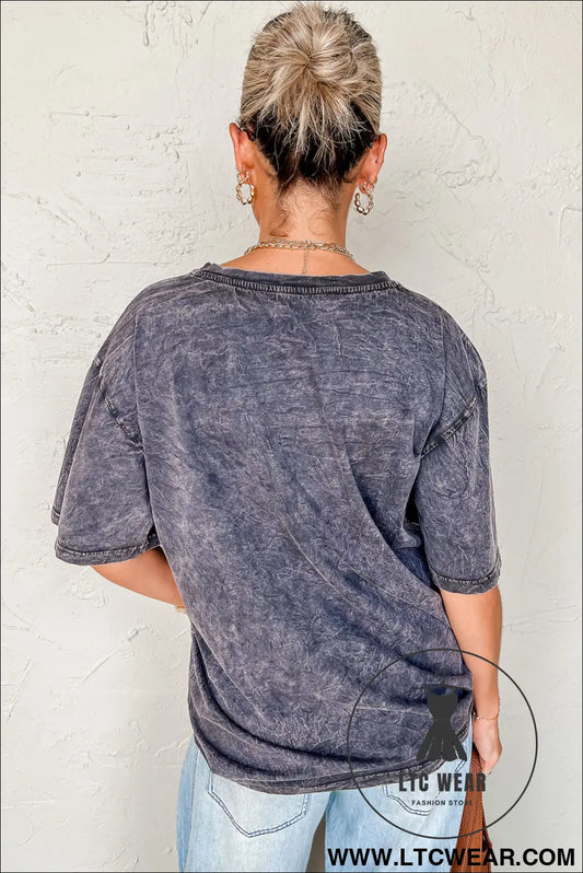 Medium grey texas steer head graphic mineral wash oversized t shirt - tops & tees