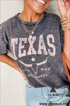 Medium grey texas steer head graphic mineral wash oversized t shirt - medium grey / l / 100% cotton - tops & tees