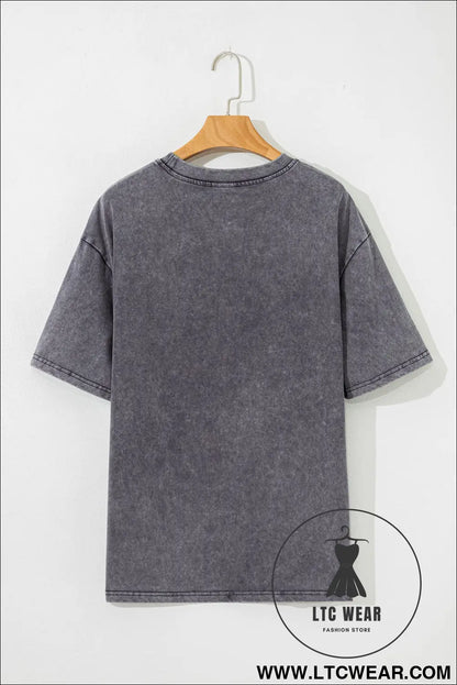 Medium grey texas steer head graphic mineral wash oversized t shirt - tops & tees
