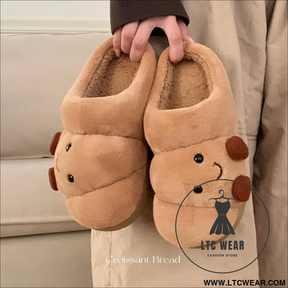 Men's and Women's Winter Cotton Slippers for Home, Couple Cute Croissant Bread - L.T.C Wear Online Fashion Store