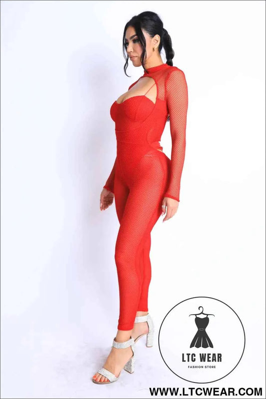 Mesh Crop Jumpsuit Set