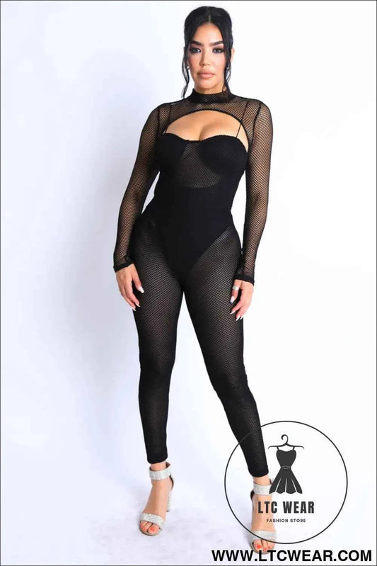 Mesh Crop Jumpsuit Set