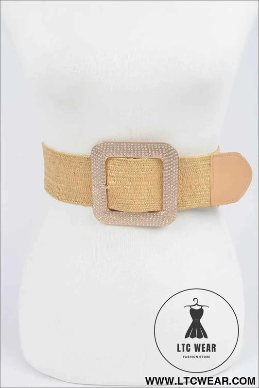 Metal Buckle Plus Size Stretch Straw Belt