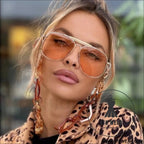 Metal frame pilot sunglasses for women double bridge champagne sun glasses woman luxury square clear oversize shades