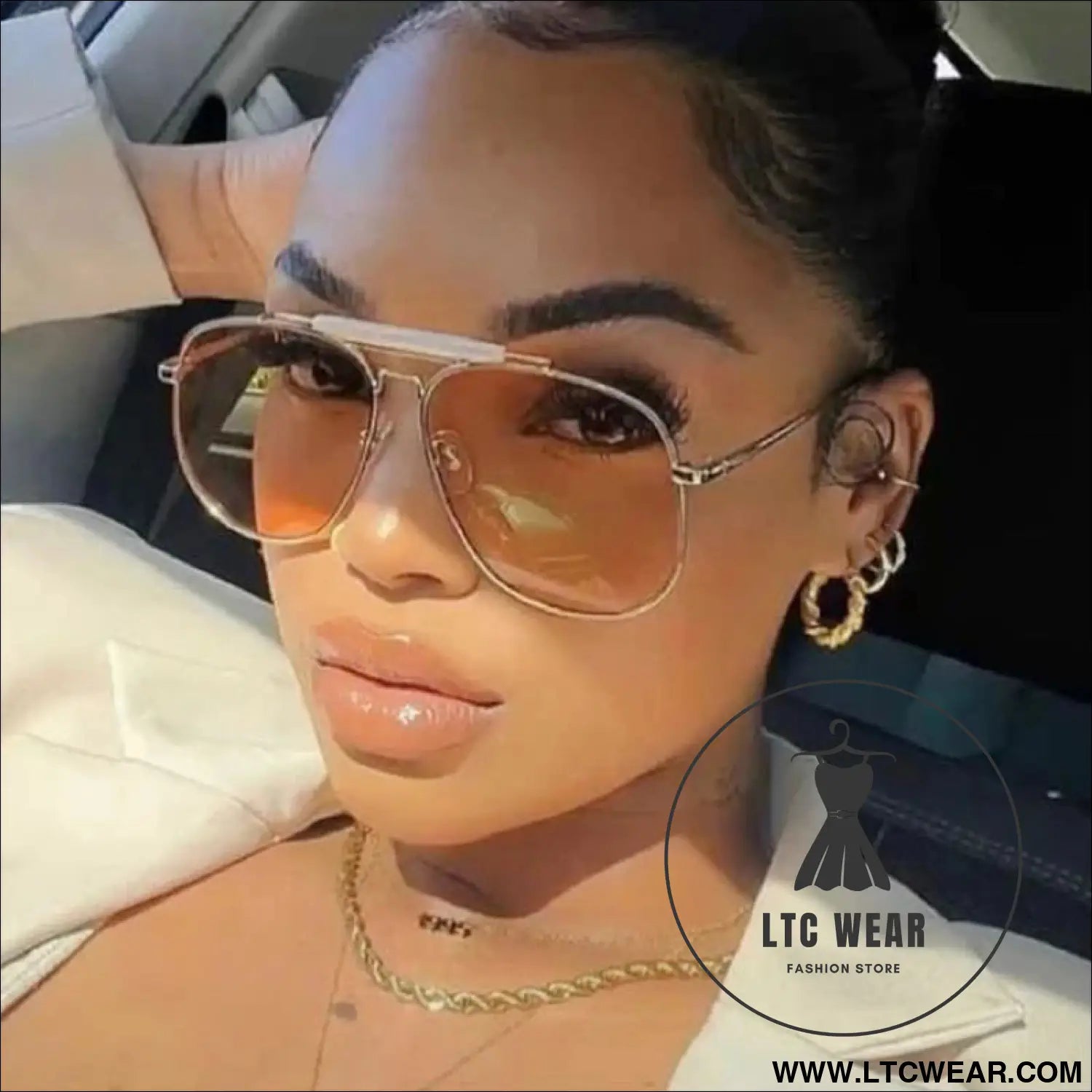Metal frame pilot sunglasses for women double bridge champagne sun glasses woman luxury square clear oversize shades