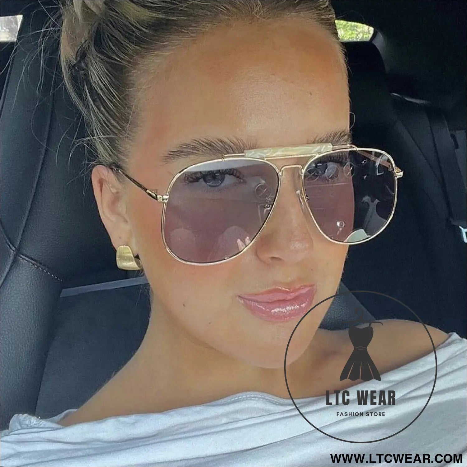 Metal frame pilot sunglasses for women double bridge champagne sun glasses woman luxury square clear oversize shades
