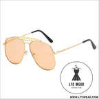 Metal frame pilot sunglasses for women double bridge champagne sun glasses woman luxury square clear oversize shades
