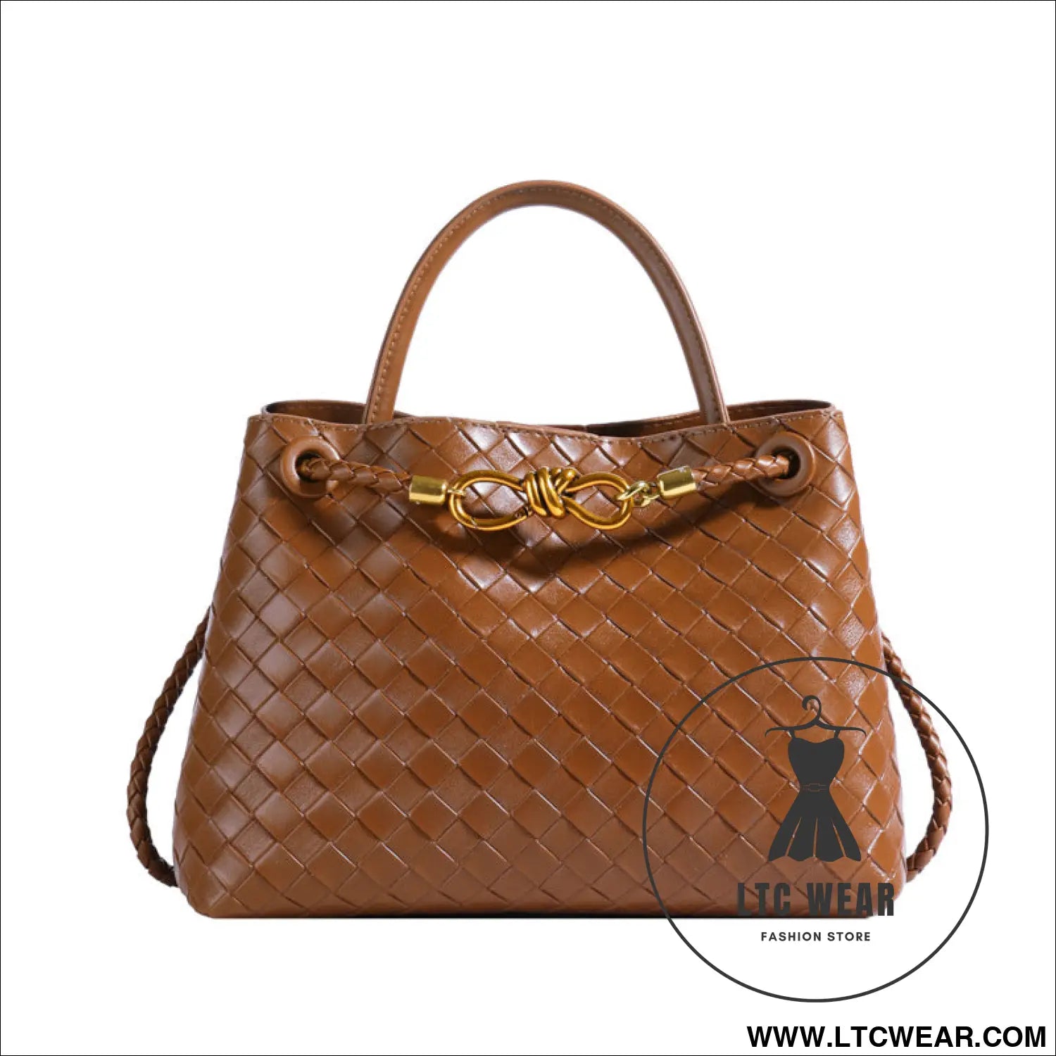 Metal rope buckle woven shoulder bag fashionable versatile retro commuter bag for women.