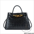 Metal rope buckle woven shoulder bag fashionable versatile retro commuter bag for women. - black