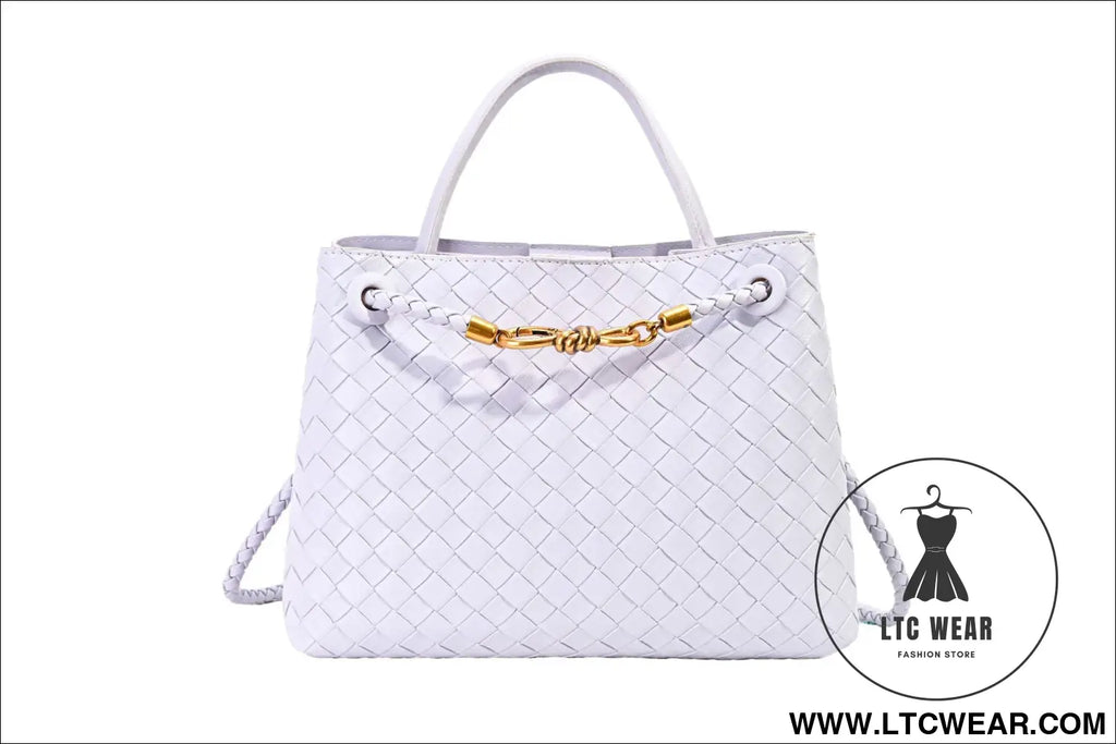 Metal rope buckle woven shoulder bag fashionable versatile retro commuter bag for women. - light purple