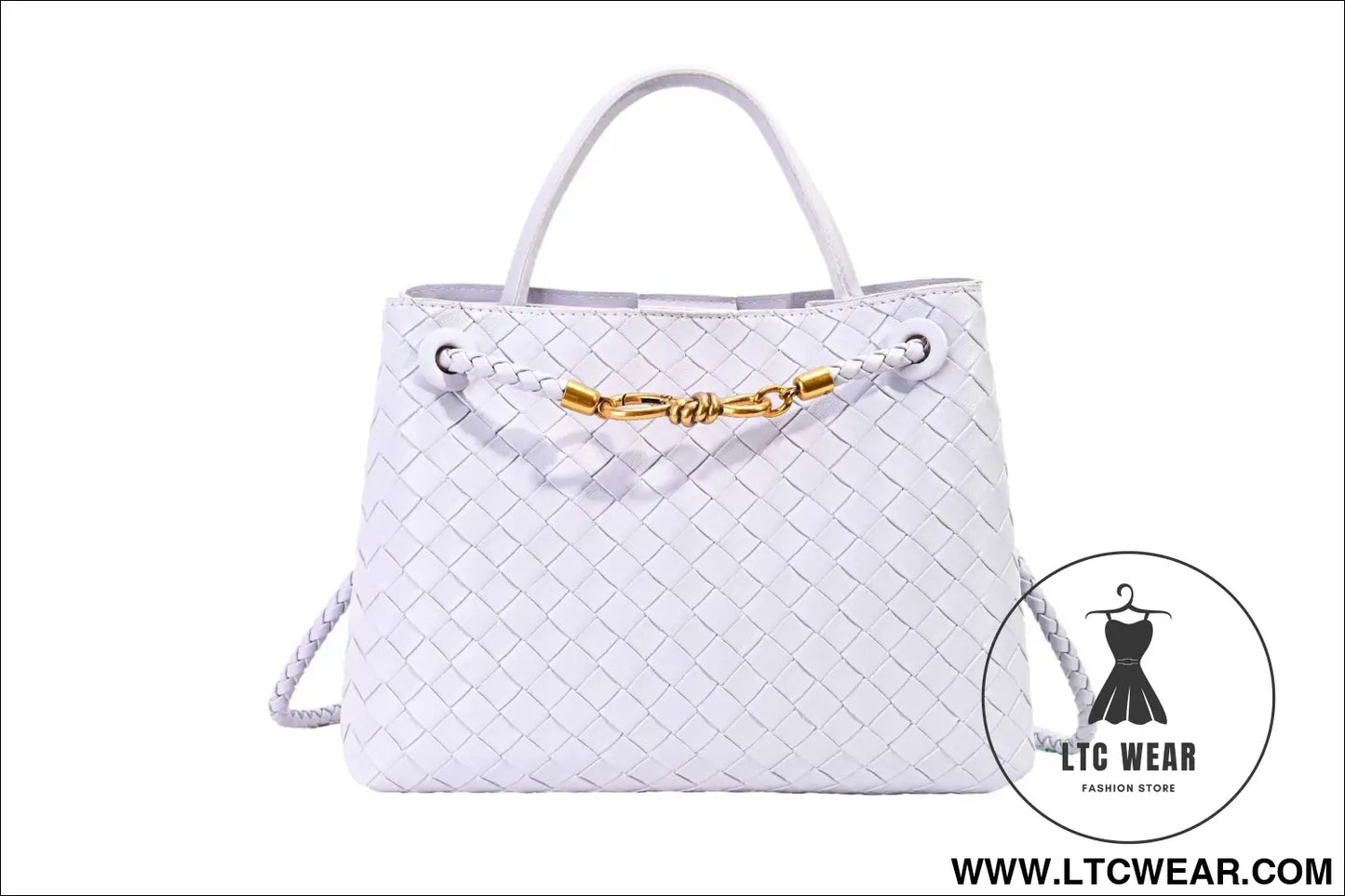 Metal rope buckle woven shoulder bag fashionable versatile retro commuter bag for women. - light purple