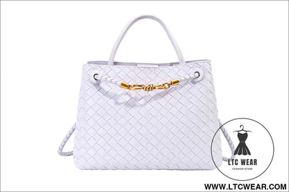 Metal rope buckle woven shoulder bag fashionable versatile retro commuter bag for women. - light purple