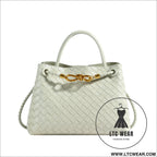 Metal rope buckle woven shoulder bag fashionable versatile retro commuter bag for women. - green