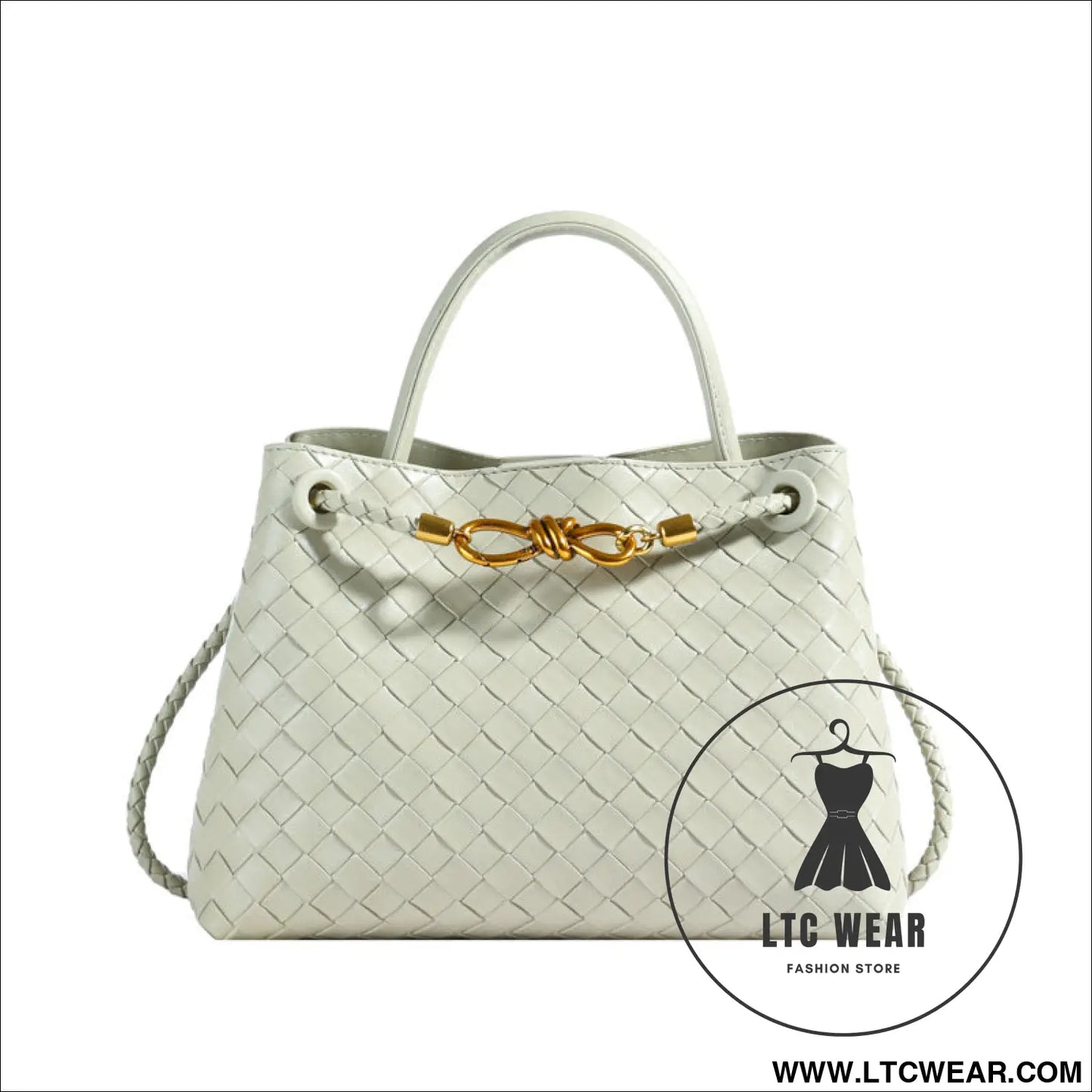 Metal rope buckle woven shoulder bag fashionable versatile retro commuter bag for women. - green