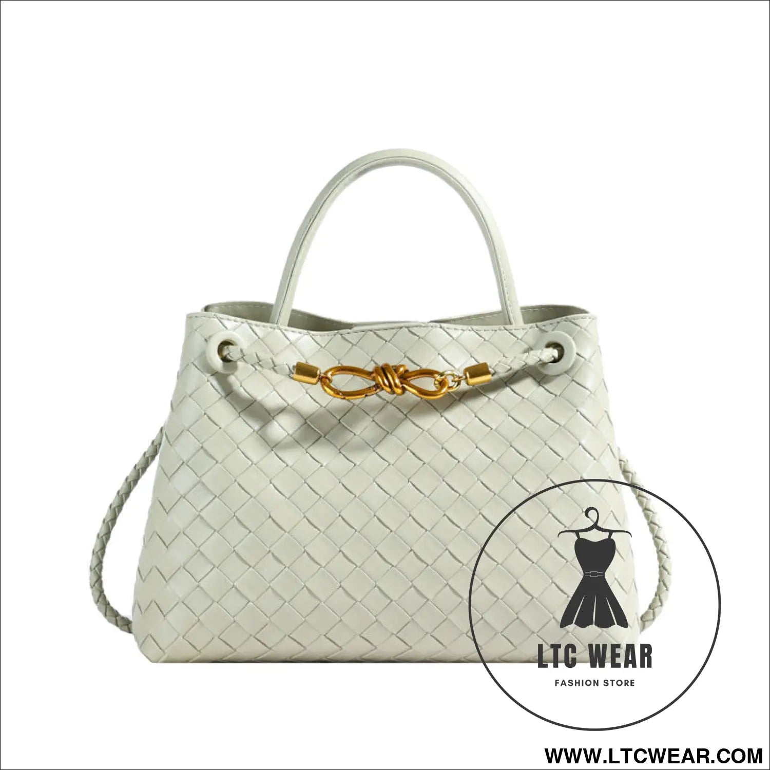 Metal rope buckle woven shoulder bag fashionable versatile retro commuter bag for women. - green
