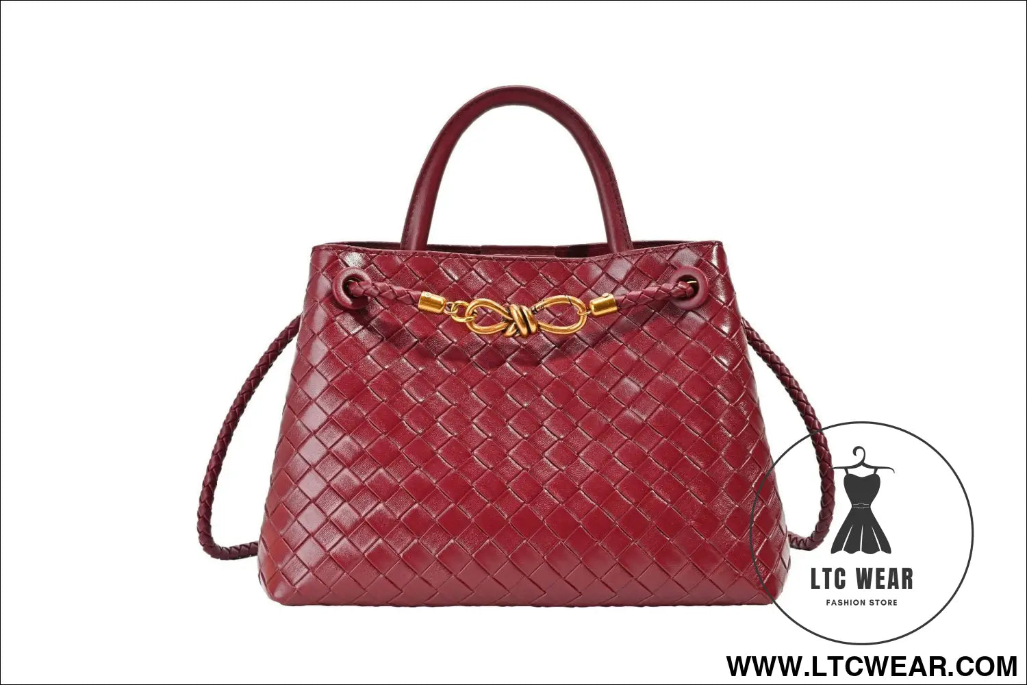 Metal rope buckle woven shoulder bag fashionable versatile retro commuter bag for women. - red