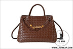 Metal rope buckle woven shoulder bag fashionable versatile retro commuter bag for women. - coffee