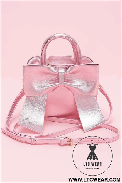 Metallic Bow Front Top Handle Clutch