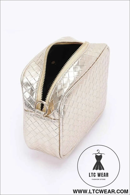 Metallic Embossed Faux Leather Camera Bag W/strap