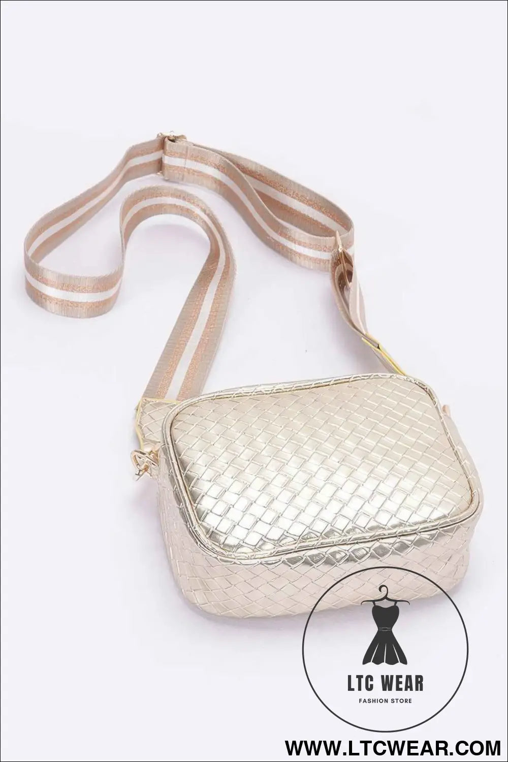 Metallic Embossed Faux Leather Camera Bag W/strap