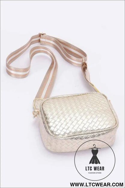 Metallic Embossed Faux Leather Camera Bag W/strap