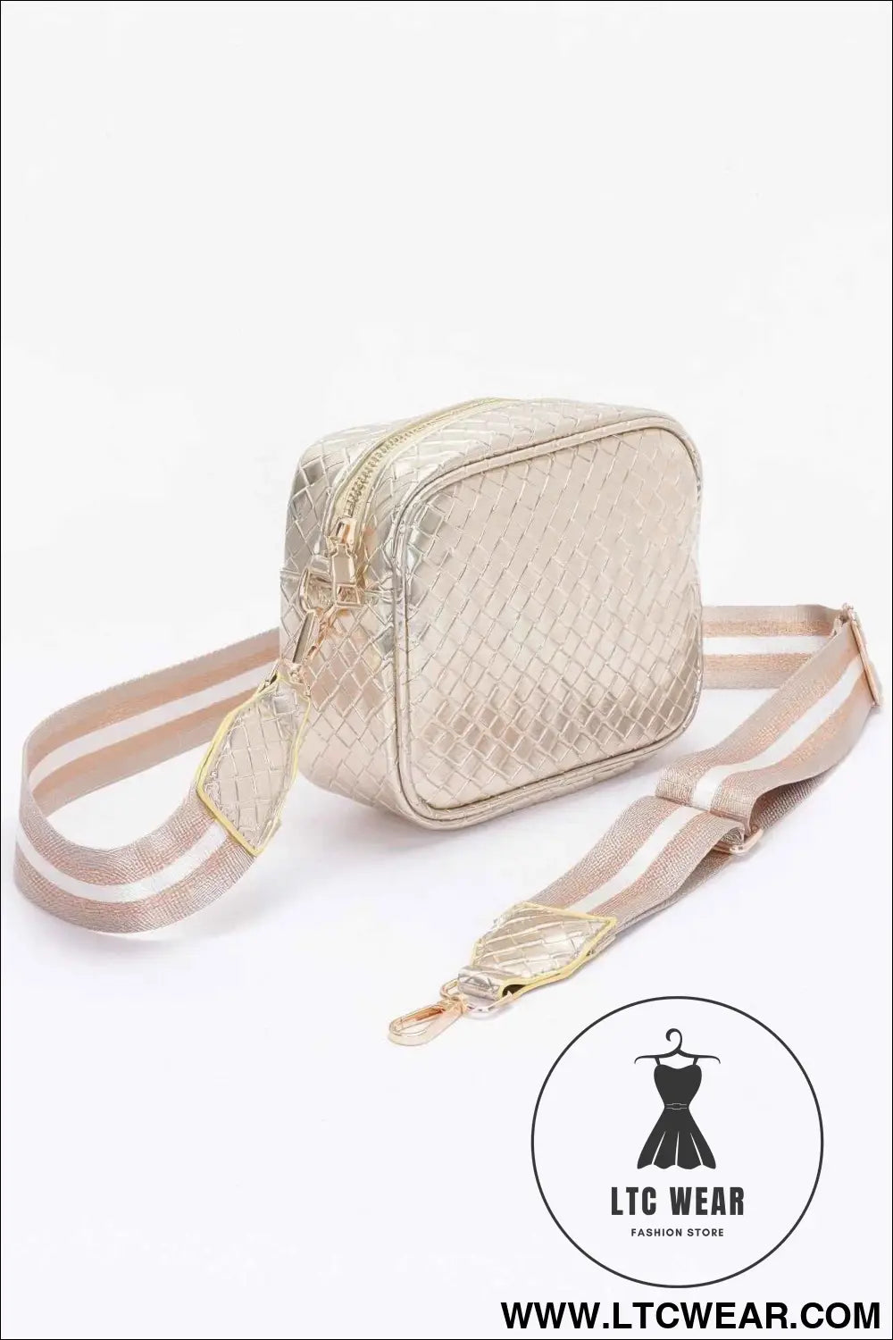 Metallic Embossed Faux Leather Camera Bag W/strap