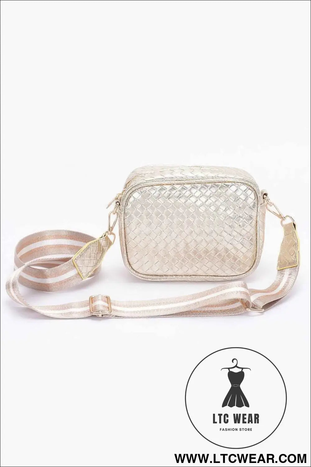 Metallic Embossed Faux Leather Camera Bag W/strap